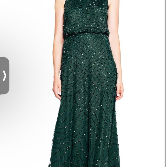 NWT Adrianna Papell Halter Art Deco Beaded Blouson Dress -Emerald Green - Sz 4 - Picture 5 of 11